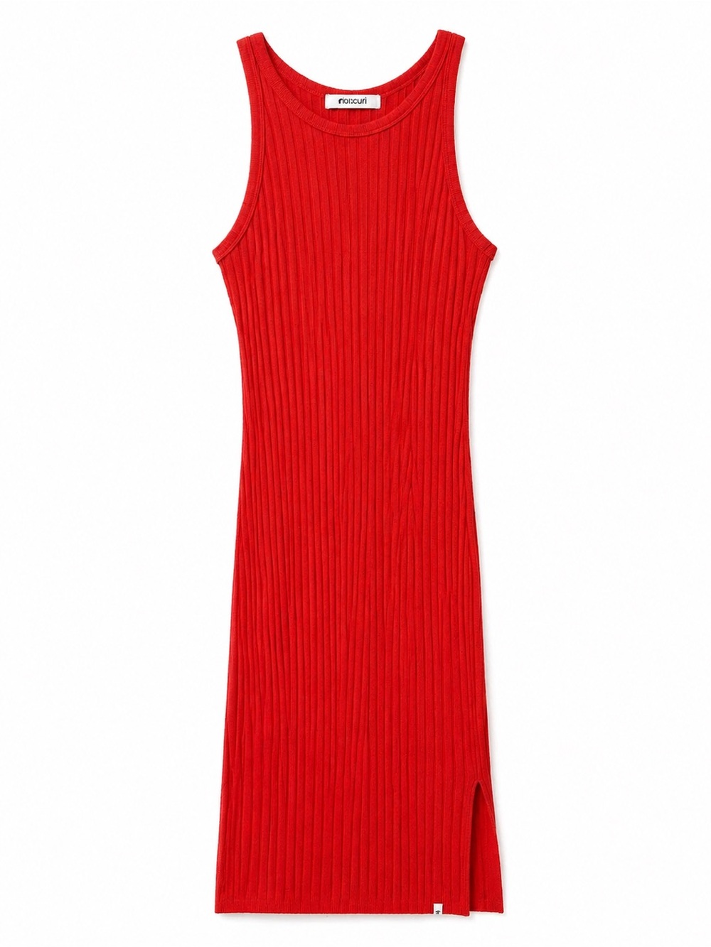 Rip Curl Red Ribbed Tank Midi Dress with Side Slit